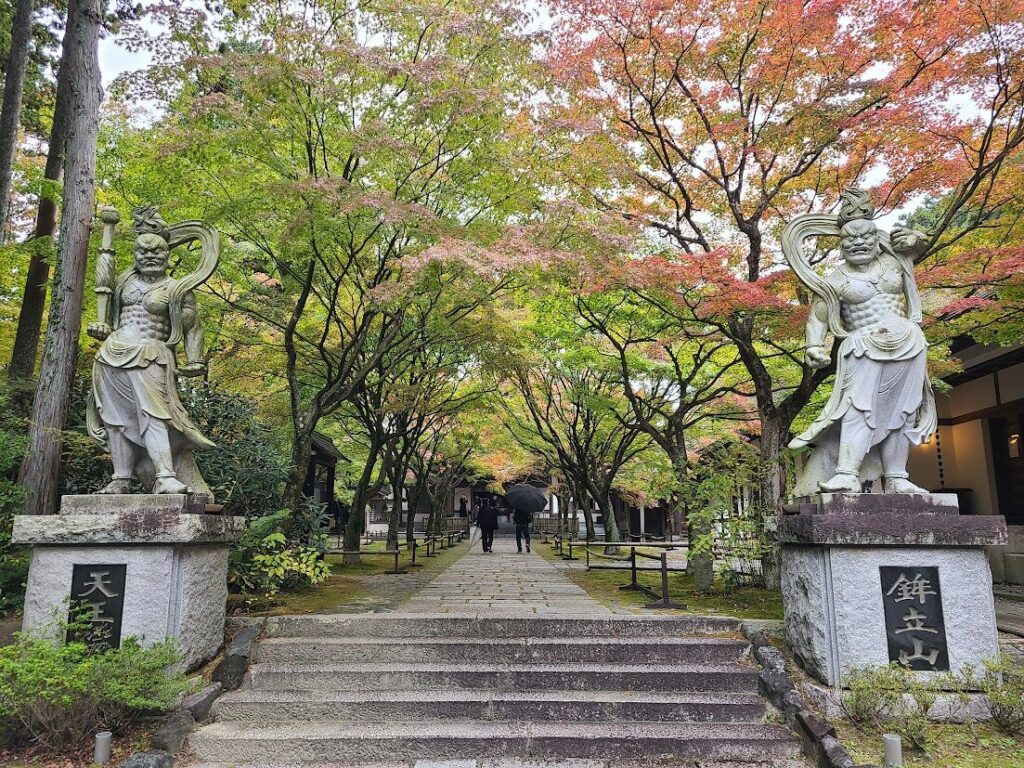 呑山観音寺の仁王像と紅葉